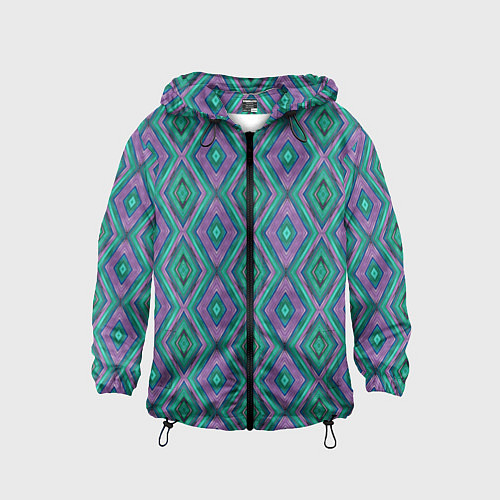 Детская ветровка Зелено-фиолетовые ромбы: орнамент / 3D-Черный – фото 1