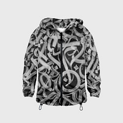 Ветровка с капюшоном детская Черно-белая каллиграфия, цвет: 3D-черный