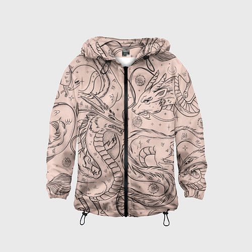 Детская ветровка Дракон - унесенные призраками: тату на бежевом / 3D-Черный – фото 1