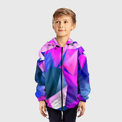 Ветровка с капюшоном детская Neon blue polygons, цвет: 3D-черный — фото 2