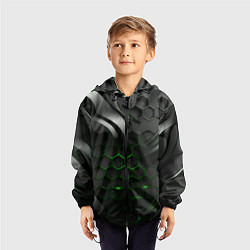 Ветровка с капюшоном детская Черные плиты и зеленая сетка, цвет: 3D-черный — фото 2
