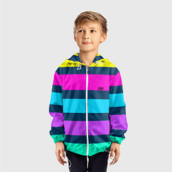Ветровка с капюшоном детская Разноцветные неоновые полосы, цвет: 3D-белый — фото 2