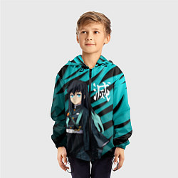 Ветровка с капюшоном детская Хаширо Токито - клинок рассекающий демонов, цвет: 3D-черный — фото 2
