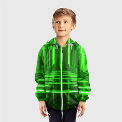 Ветровка с капюшоном детская Зеленые световые объекты, цвет: 3D-белый — фото 2