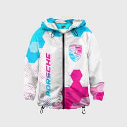 Ветровка с капюшоном детская Porsche neon gradient style: надпись, символ, цвет: 3D-черный