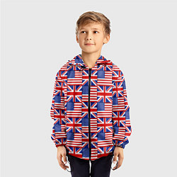 Ветровка с капюшоном детская Флаги США и Англии, цвет: 3D-черный — фото 2