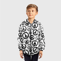 Ветровка с капюшоном детская Many peace logo, цвет: 3D-черный — фото 2