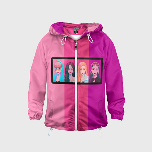Детская ветровка Группа Black pink на фоне оттенков розового / 3D-Белый – фото 1
