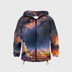 Ветровка с капюшоном детская Млечный путь и облака на закате, цвет: 3D-черный