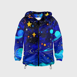 Ветровка с капюшоном детская Мультяшный космос темно-синий, цвет: 3D-черный