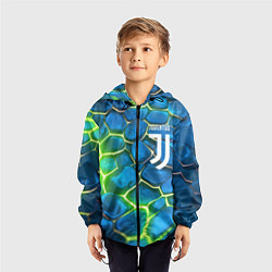 Ветровка с капюшоном детская Juventus blue green neon, цвет: 3D-черный — фото 2