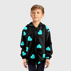Ветровка с капюшоном детская С голубыми сердечками на черном, цвет: 3D-черный — фото 2