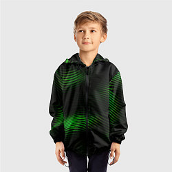 Ветровка с капюшоном детская Зеленые тонкие линии, цвет: 3D-черный — фото 2