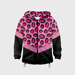 Ветровка с капюшоном детская Розовый леопард и блестки принт, цвет: 3D-черный