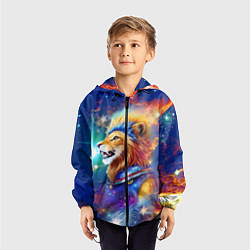 Ветровка с капюшоном детская Космический лев - неоновое свечение, цвет: 3D-черный — фото 2