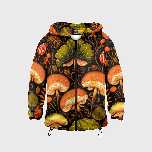 Детская ветровка Грибы с листвой узор / 3D-Черный – фото 1