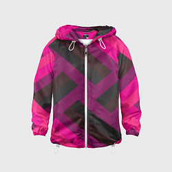 Ветровка с капюшоном детская Розовый и тёмный паттерн, цвет: 3D-белый
