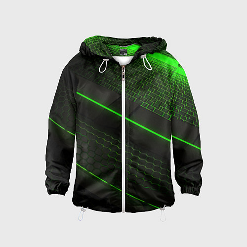 Детская ветровка Зеленая абстракция со светом / 3D-Белый – фото 1