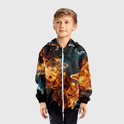 Ветровка с капюшоном детская Пламя огня фон, цвет: 3D-белый — фото 2