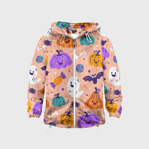 Детская ветровка Halloween - pumpkins and ghosts / 3D-Белый – фото 1