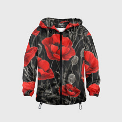 Ветровка с капюшоном детская Красные маки на темном фоне, цвет: 3D-черный