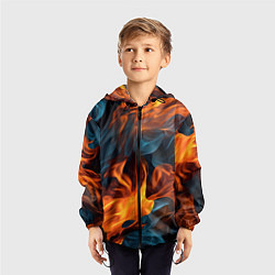 Ветровка с капюшоном детская Пламя огня, цвет: 3D-черный — фото 2