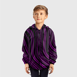 Ветровка с капюшоном детская Абстракция фиолетовые линии, цвет: 3D-черный — фото 2