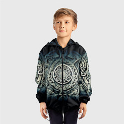 Ветровка с капюшоном детская Орнамент и руны скандинавских викингов, цвет: 3D-черный — фото 2