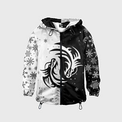 Ветровка с капюшоном детская Инь Янь - Драконы, цвет: 3D-черный