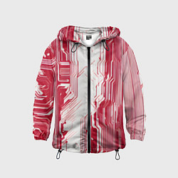 Ветровка с капюшоном детская Красные линии на белом фоне киберпанк, цвет: 3D-черный