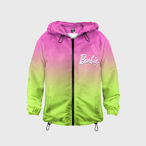 Детская ветровка Барби: градиент розовый и ярко-зеленый / 3D-Черный – фото 1