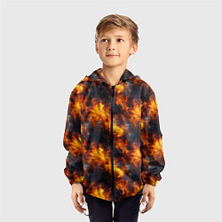 Ветровка с капюшоном детская Пламя огня паттерн, цвет: 3D-черный — фото 2