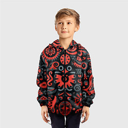 Ветровка с капюшоном детская Красно-черный узор в славянском стиле, цвет: 3D-черный — фото 2