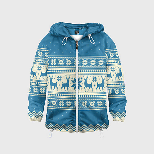 Детская ветровка Sweater with deer on a blue background / 3D-Белый – фото 1