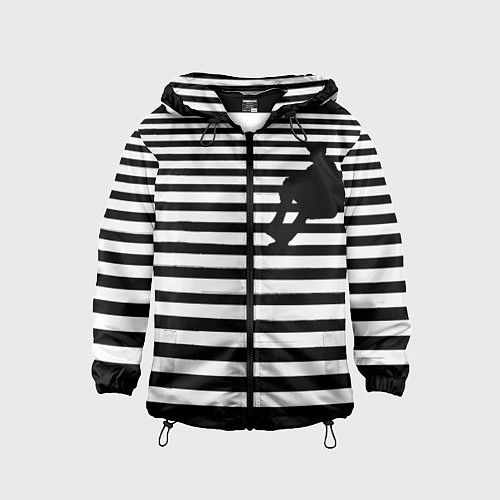 Детская ветровка Силуэт на чёрно белом полосы / 3D-Черный – фото 1