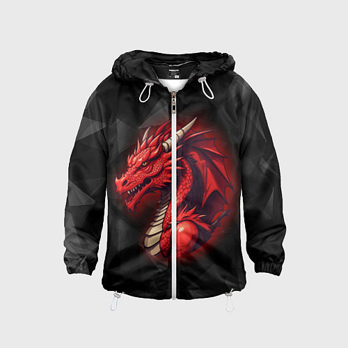Детская ветровка Красный дракон на полигональном черном фоне / 3D-Белый – фото 1