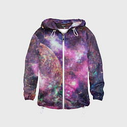 Ветровка с капюшоном детская Пурпурные космические туманности со звездами, цвет: 3D-белый