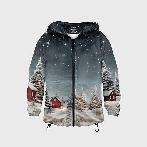 Детская ветровка Зимний пейзаж с елями и снегом / 3D-Черный – фото 1