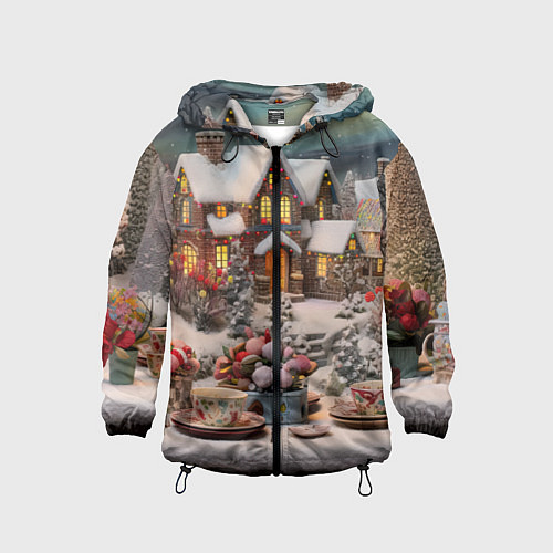 Детская ветровка Объемные новогодние домики / 3D-Черный – фото 1