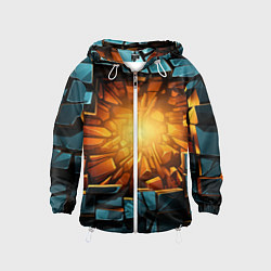 Ветровка с капюшоном детская Геометрическая огненная яма иллюзия, цвет: 3D-белый