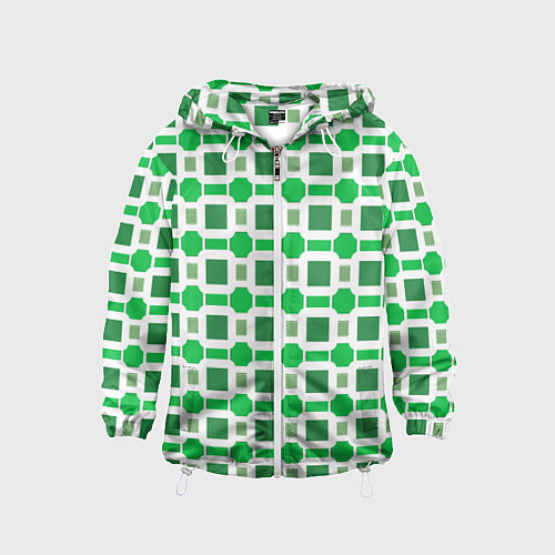 Детская ветровка Зелёные кирпичики и белые полосы / 3D-Белый – фото 1