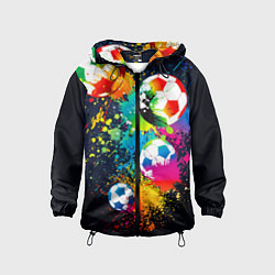Ветровка с капюшоном детская Разноцветные футбольные мячи, цвет: 3D-черный