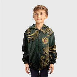 Ветровка с капюшоном детская Золотые узоры и герб России, цвет: 3D-черный — фото 2