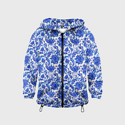 Ветровка с капюшоном детская Гжель классика, цвет: 3D-черный