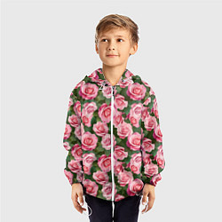 Ветровка с капюшоном детская Розовые розы паттерн, цвет: 3D-белый — фото 2