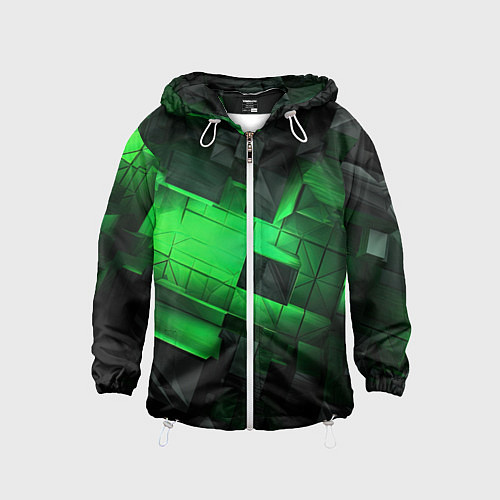 Детская ветровка Зеленая и черная абстракция геометрическая / 3D-Белый – фото 1