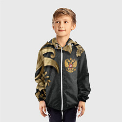 Ветровка с капюшоном детская Золотой герб России и объемные узоры, цвет: 3D-белый — фото 2