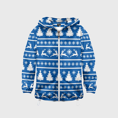 Детская ветровка Синий свитер с новогодними оленями / 3D-Белый – фото 1