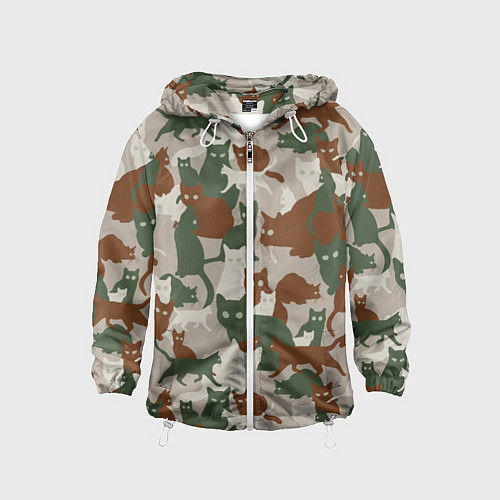 Детская ветровка Кошки - камуфляж / 3D-Белый – фото 1