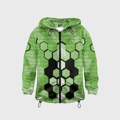Детская ветровка Зелёная кибер броня hexagons / 3D-Черный – фото 1